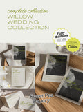 Willow wedding collection cover image featuring beautiful wedding stationery, gift wedding design with save the dates, the save the date cards, wedding vow and bridal vow typography, rsvps, canva templates and canva designs for a timeless wedding and wedding love for story
