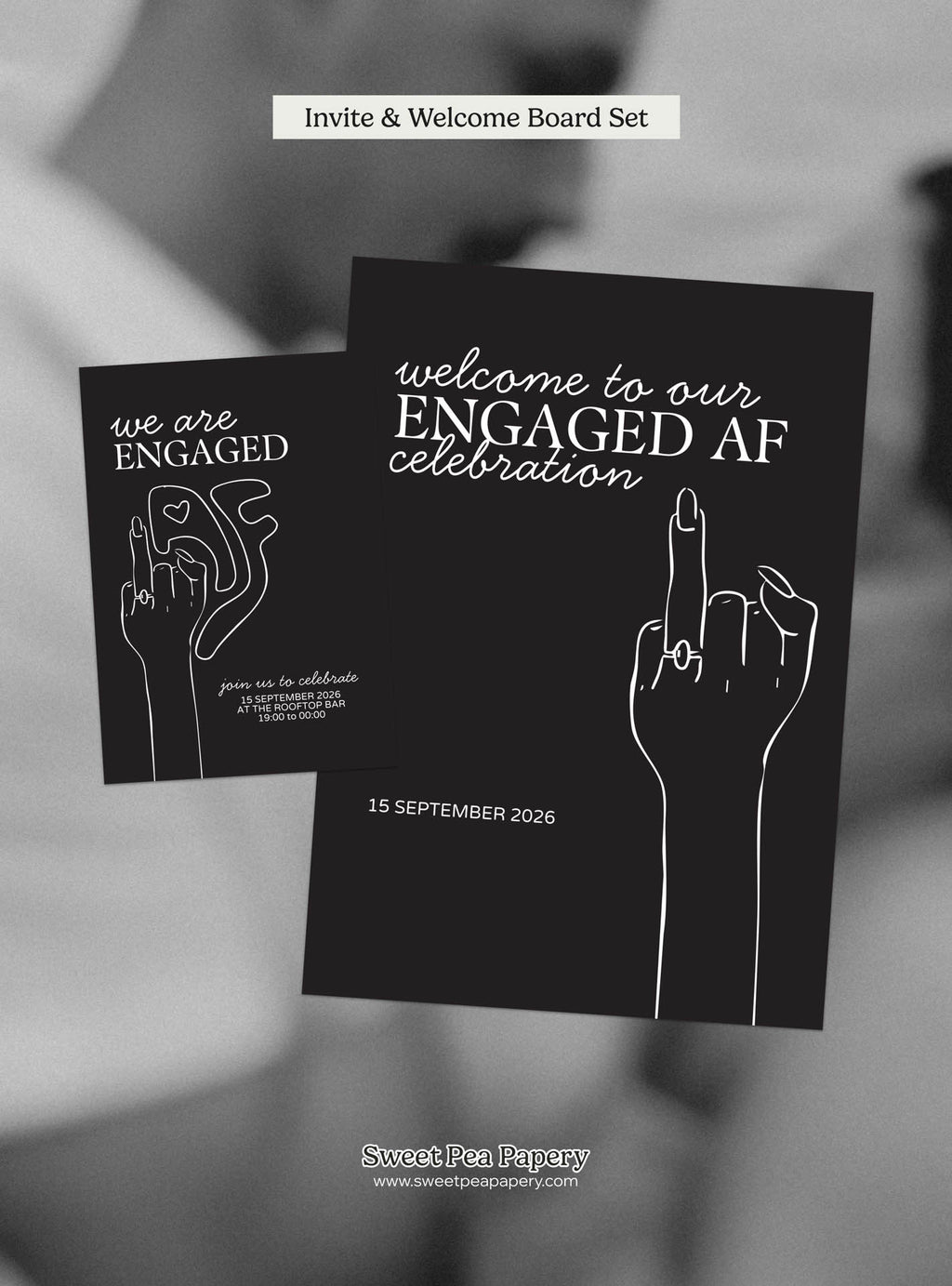 Engaged AF Invite & Welcome Board Set