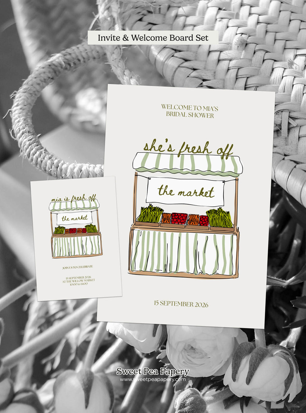 She's Fresh Off The Market Invite & Welcome Board Set