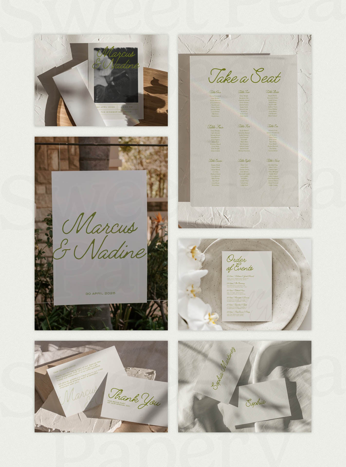 Willow wedding stationery grid showing save the dates, save the date s, rsvps, wedding vow cards and bridal vow layouts, beautiful wedding stationery from modern stationery stores using canva templates and canva designs for wedding and wedding celebrations