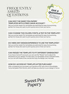 Frequently asked questions for beautiful wedding stationery, answering how to edit save the dates, rsvps and wedding vow templates, designed for gift wedding planning, bridal vow details, the save the date process and fully editable canva templates for wedding and wedding celebrations.