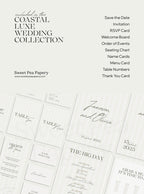 Complete beautiful wedding stationery set showing save the dates, rsvps, wedding vow cards and bridal vow pieces, part of a gift wedding collection designed for wedding and wedding celebrations, the save the date suite and canva templates.