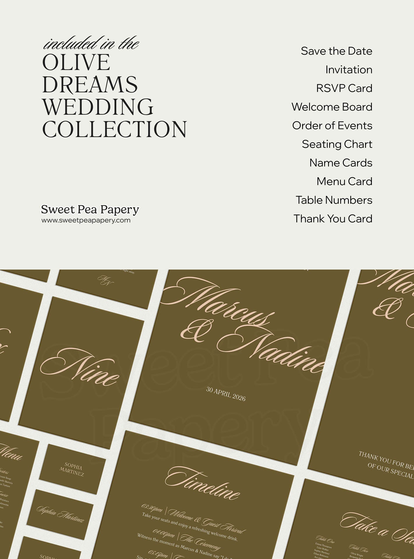 What’s included in this gift wedding stationery set for a beautiful wedding, showing save the dates, rsvps, wedding vow cards and bridal vow pieces, designed for wedding and wedding events using canva templates, canvas designs and the save the date suite with love for story.