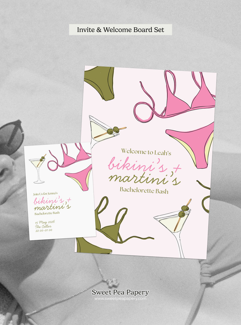 Bikinis & Martinis Invite & Welcome Board Set