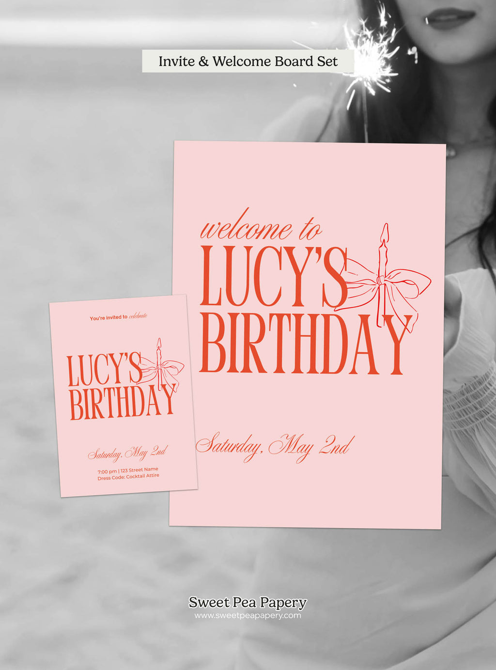 Berry Blush Invite & Welcome Board Set