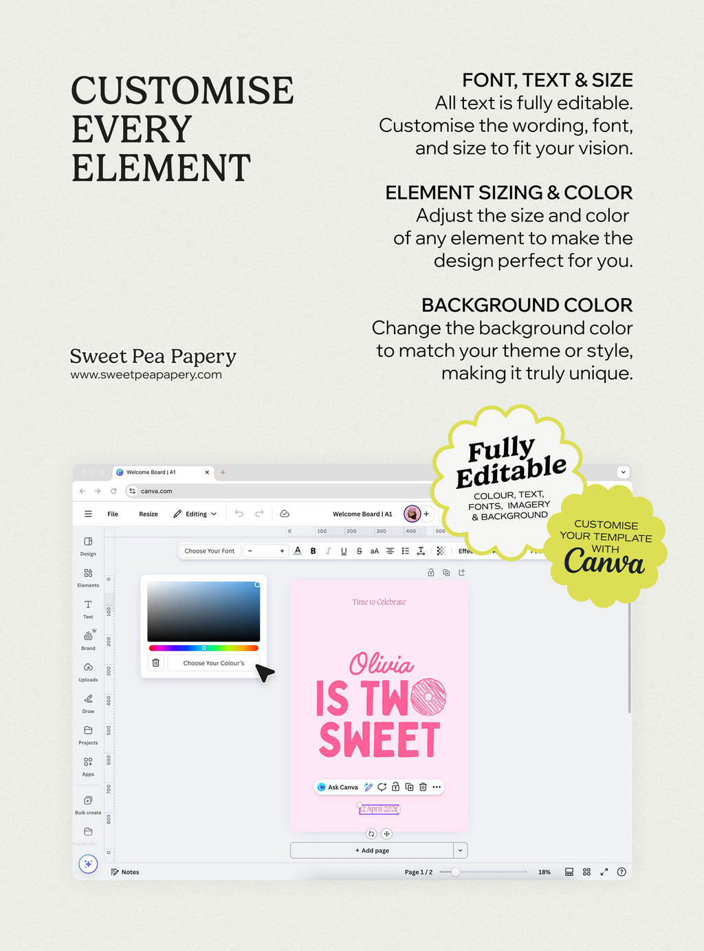 Two Sweet Invite & Welcome Board Set