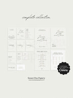 Complete wedding and wedding stationery layout showing save the dates, rsvps, wedding vow cards and bridal vow elements, a beautiful wedding gift wedding collection focused on love for story details and fully editable canva templates.