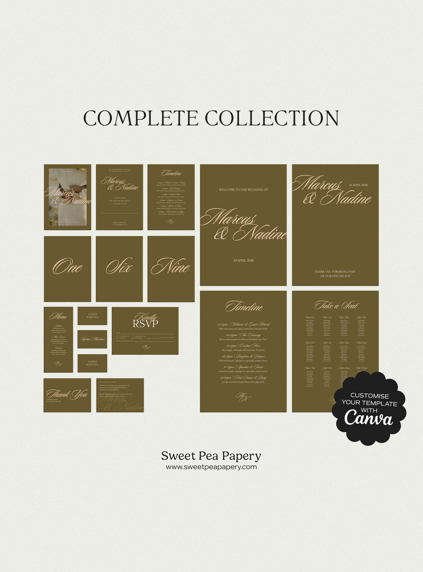 Complete gift wedding stationery collection for a beautiful wedding, including save the dates, the save the date cards, rsvps, wedding vow and bridal vow stationery, designed for wedding and wedding events using canva templates, canvas designs and love for story.