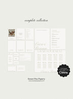 Complete Mocha Luxe Wedding Collection layout featuring save the dates, wedding vow cards, bridal vow stationery, rsvps and signage, designed as a cohesive gift wedding suite using canva templates, powerpoint presentation templates and premium stationery stores styling.