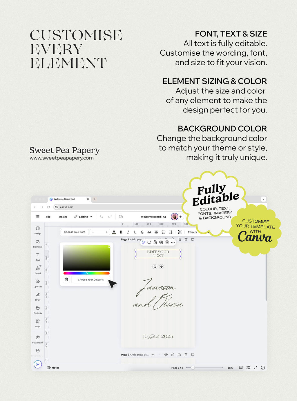 Editable wedding stationery shown inside Canva with save the dates, rsvps and wedding vow templates, designed for a beautiful wedding gift wedding experience, bridal vow customisation, the save the date editing and canva templates.