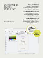 Editable wedding stationery shown inside Canva with save the dates, rsvps and wedding vow templates, designed for a beautiful wedding gift wedding experience, bridal vow customisation, the save the date editing and canva templates.