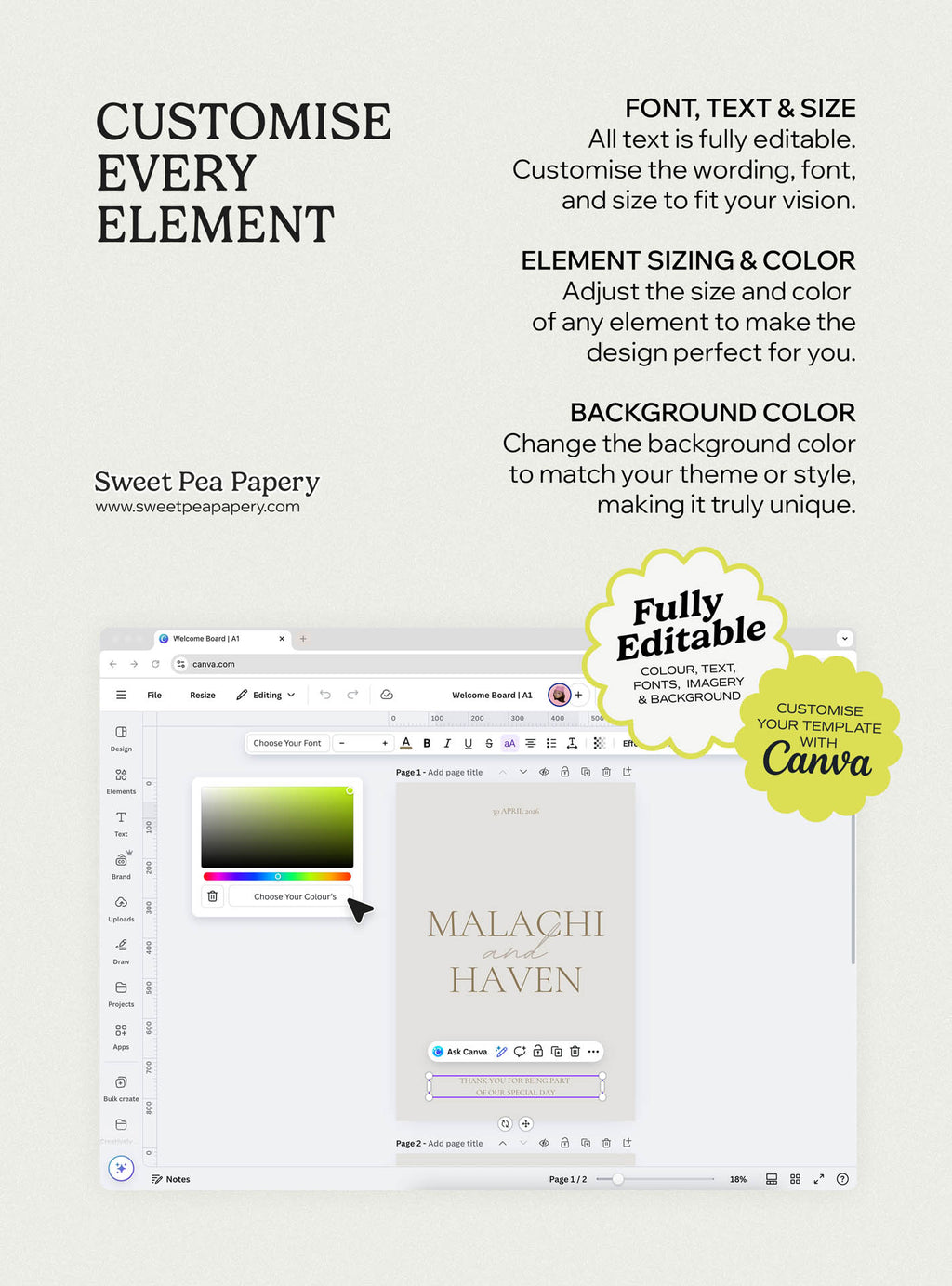 Customisable Modern Boho wedding stationery edited in Canva, featuring save the dates, wedding vow text and bridal vow layouts, created as gift wedding templates using canva templates, canva designs, powerpoint presentation templates and flexible sizing.