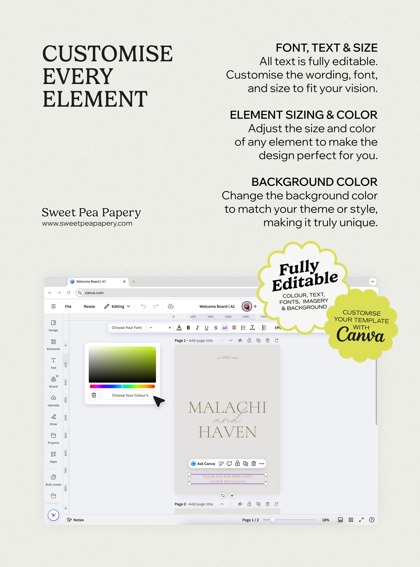 Customisable Modern Boho wedding stationery edited in Canva, featuring save the dates, wedding vow text and bridal vow layouts, created as gift wedding templates using canva templates, canva designs, powerpoint presentation templates and flexible sizing.