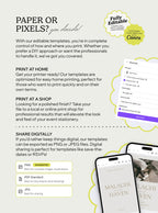 Paper or pixels option for Modern Boho wedding stationery showing save the date designs printed or shared digitally, perfect for a beautiful wedding or gift wedding using canva templates, the save the date formats and modern stationery stores.