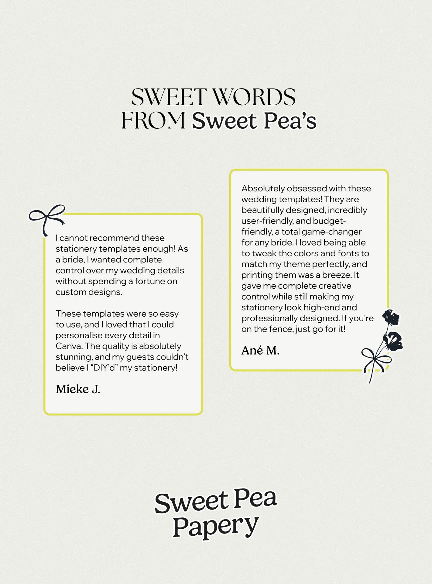 Customer testimonials for Mocha Luxe Wedding Collection praising beautiful wedding stationery, save the dates, wedding vow cards and rsvps, loved for gift wedding use and love for story moments, all created with easy-to-use canva templates from trusted stationery stores.