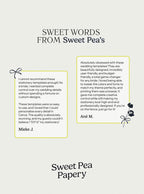 Customer testimonials for Sweet Pea Papery Harbour Wedding Collection praising beautiful wedding stationery, easy canva templates, editable save the dates, rsvps and wedding vow designs loved by modern brides